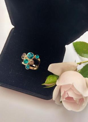 Шикарное винтажное кольцо с кристаллами ,позолота , америка1 фото