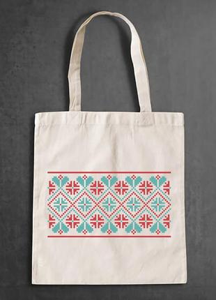 Эко-сумка, шоппер, повседневная с принтом "красно-зеленый орнамент" push it