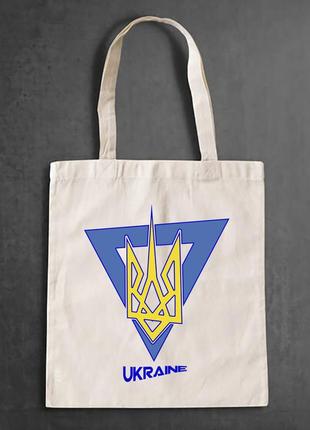 Еко-сумка, шоппер, повсякденне з принтом "синій жовтий трикутник герб і напис ukraine" push it