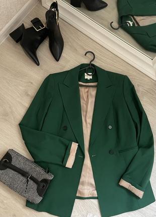 Зелёный пиджак двубортный жакет качество reiss2 фото
