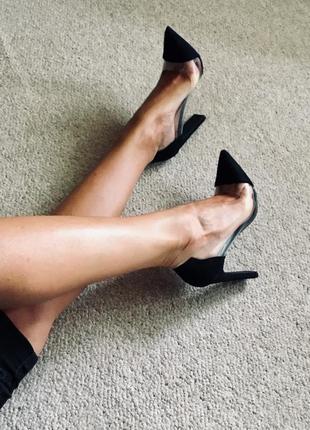 Женские чёрные замшевые туфли с силиконом по бокам, 35.5-36, 38р1 фото