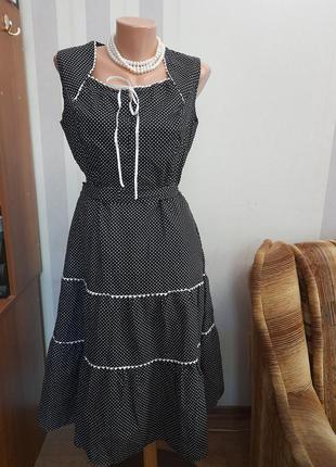 Вінтажна сукня в горох міді платье винтажное миди хлопковое10 фото