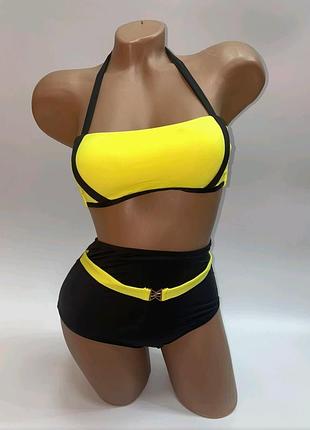 Купальник ретро плавки роздільний купальник високі плавки жовтий купальник