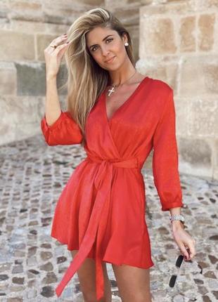Красное шелковое платье комбинезон zara