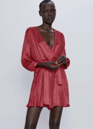 Червоне шовкове плаття комбінезон zara4 фото