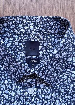 Рубашка черная h&m slim fit easy iron англия, размер s3 фото