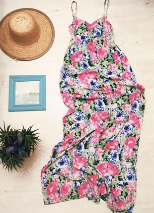 Скидки на летние вещи........макси платье сарафан в цветы растителььный принт xs-s