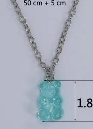 Бижутерия мишки кулон, голубой с перламутром - длина цепочки 50см, смола, цинковый сплав