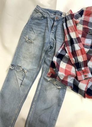 Комплект джинсы рваные рубашка4 фото