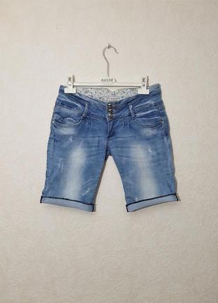 Фирменные шорты женские голубые джинсовые короткие стильные бедровки бренд miss lala