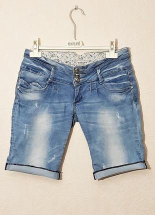 Шорти джинсові жіночі блакитні низька посадка, з манжетами стрейч-котон бренд miss lala
