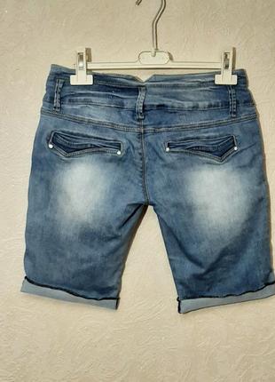 Miss lala фирменные шорты голубые джинсовые стильные с манжетами стрейч-котон женские 46 48 m l7 фото