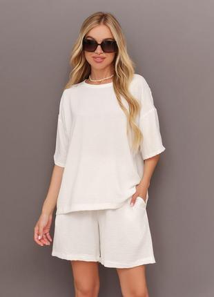 Літній костюмчик з шортами s-3xl чорний, білий, бежевий, хакі, теракот