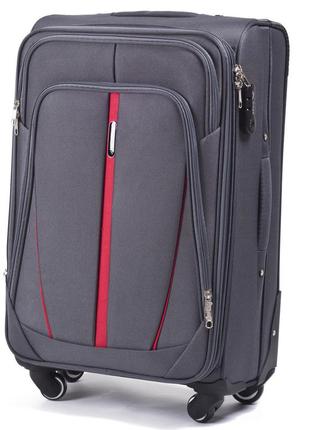 Велика сіра валіза дорожній чемодан розмір l валіза текстильна на 4 колеса wings тканинна валіза велика