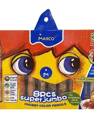 Олівці кольорові "marco" "chubby color" jumbo акварельні 8кол. 1800-8cb з точилкою