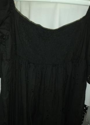Платье zara открытые плечи шитьем boho хлопковое длинное черное6 фото