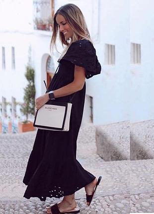 Плаття zara відкриті плечі шиттям boho бавовняне довге чорне