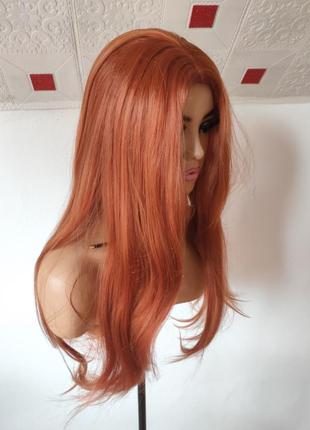 Парик рыжо медный как натуральный с имитацией кожи
