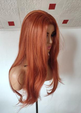 Парик рыжо медный как натуральный с имитацией кожи