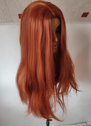 Парик рыжо медный как натуральный с имитацией кожи