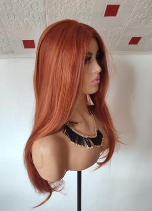 Парик рыжо медный как натуральный с имитацией кожи
