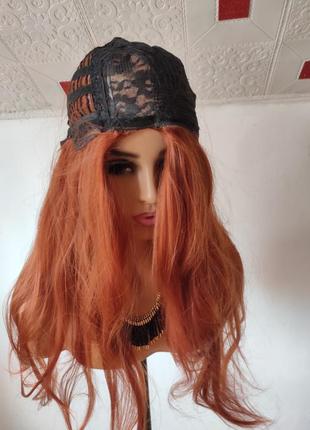 Парик рыжо медный как натуральный с имитацией кожи