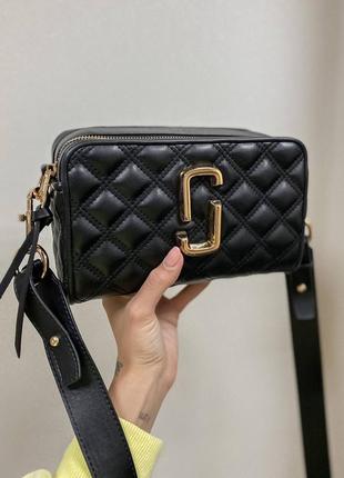 Marc jacobs black leather жіноча трендова міні сумочка марк джейкобс чорна з червоною підкладкою черная брендовая сумка с красной подкладкой внутри1 фото