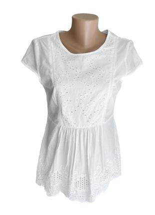 Натуральна тканина біла блуза короткий рукав1 фото