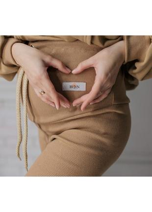 Лосини в рубчик для вагітних пісочні3 фото