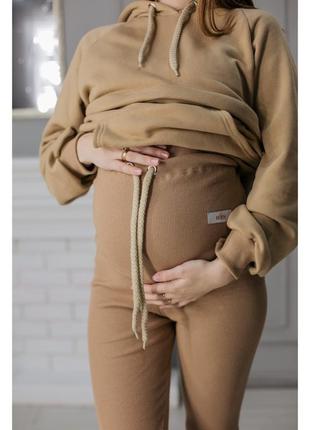 Лосини в рубчик для вагітних пісочні5 фото