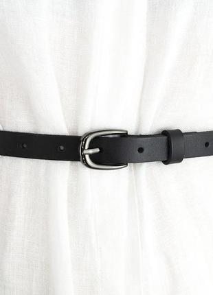 Ремінь шкіряний жіночий вузький чорний sf-1535 black (120 см)