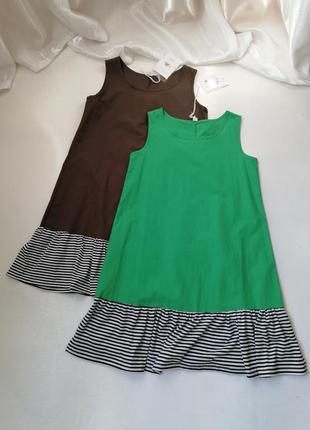 Літнє плаття сарафан з трикотажним воланом в смужку в наявності 2 кольори шоколад(коричневий) і насі1 фото
