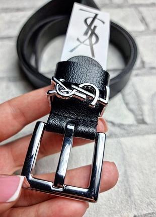 Ремінь жіночий шкіряний чорний в стилі ysl / ремінь пасок