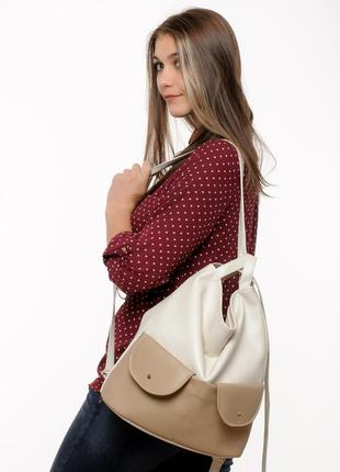 Рюкзак жіночий стильний білий бежевий кежуал сумка-рюкзак еко шкіра1 фото