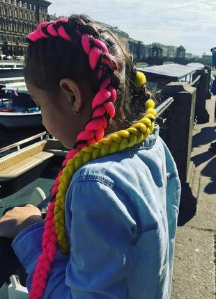 Канекалон коса жёлтая однотонная для причёсок, разноцветные цветные пряди волос