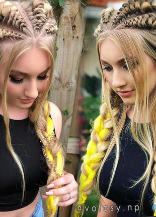 Канекалон коса жёлтая однотонная для причёсок, разноцветные цветные пряди волос