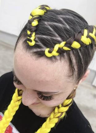 Канекалон коса жёлтая однотонная для причёсок, разноцветные цветные пряди волос