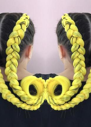 Канекалон коса жёлтая однотонная для причёсок, разноцветные цветные пряди волос