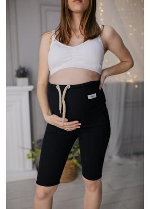 Комплект для вагітних велосипедки в рубчик і футболка оверсайз чорний4 фото