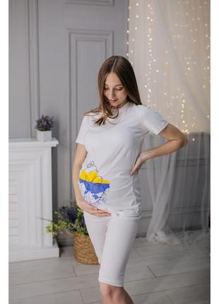 Комплект для вагітних велосипедки в рубчик і футболказ секретом для годування білий5 фото