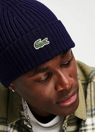 Lacoste mens knit wool beanie rb0001 00 166 шапка оригінал унісекс шерстяна синя2 фото