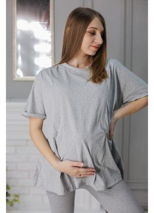Комплект для вагітних лосини в рубчик і футболка оверсайз сірий4 фото