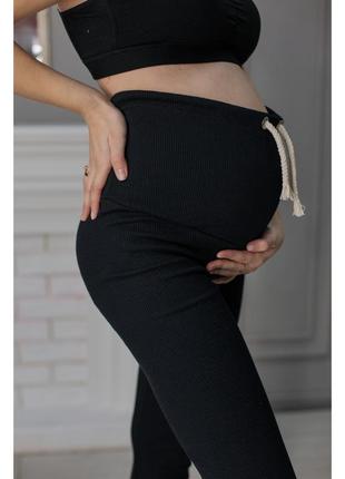 Комплект для вагітних лосини в рубчик і футболка оверсайз чорний3 фото