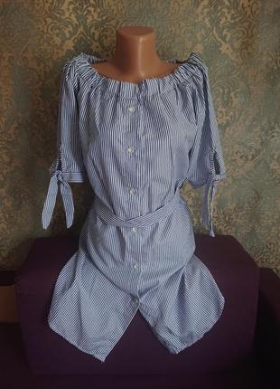 Женское летнее платье рубашка в полоску хлопок р.44/46 италия4 фото