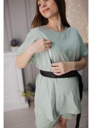 Комплект для вагітних шорти з кишенями і футболка оверсайз оливкові6 фото