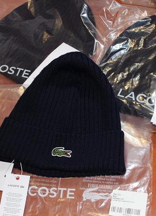 Lacoste mens knit wool beanie rb0001 00 166 шапка оригінал унісекс шерстяна синя6 фото