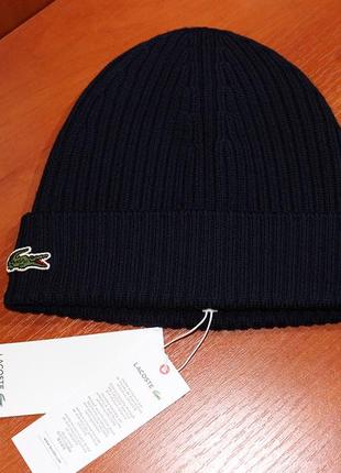 Lacoste mens knit wool beanie rb0001 00 166 шапка оригінал унісекс шерстяна синя7 фото