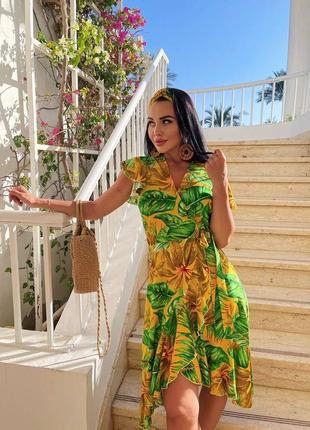 Платье  сарафан цветочный принт легкое летнее  тропические листья2 фото