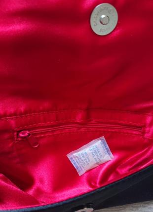 Красивый черный атласный клатч с красной подкладкой сумка сумочка2 фото