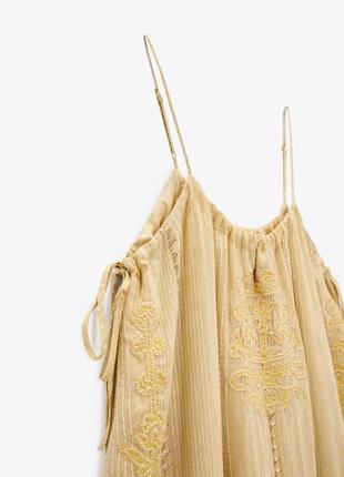 Сарафан zara жёлтый золото макси длинный летний вышивка  лёгкий бохо s 26 365 фото